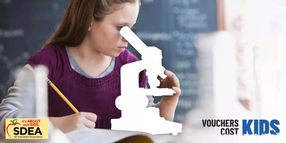 Girl looking into a missing microscope